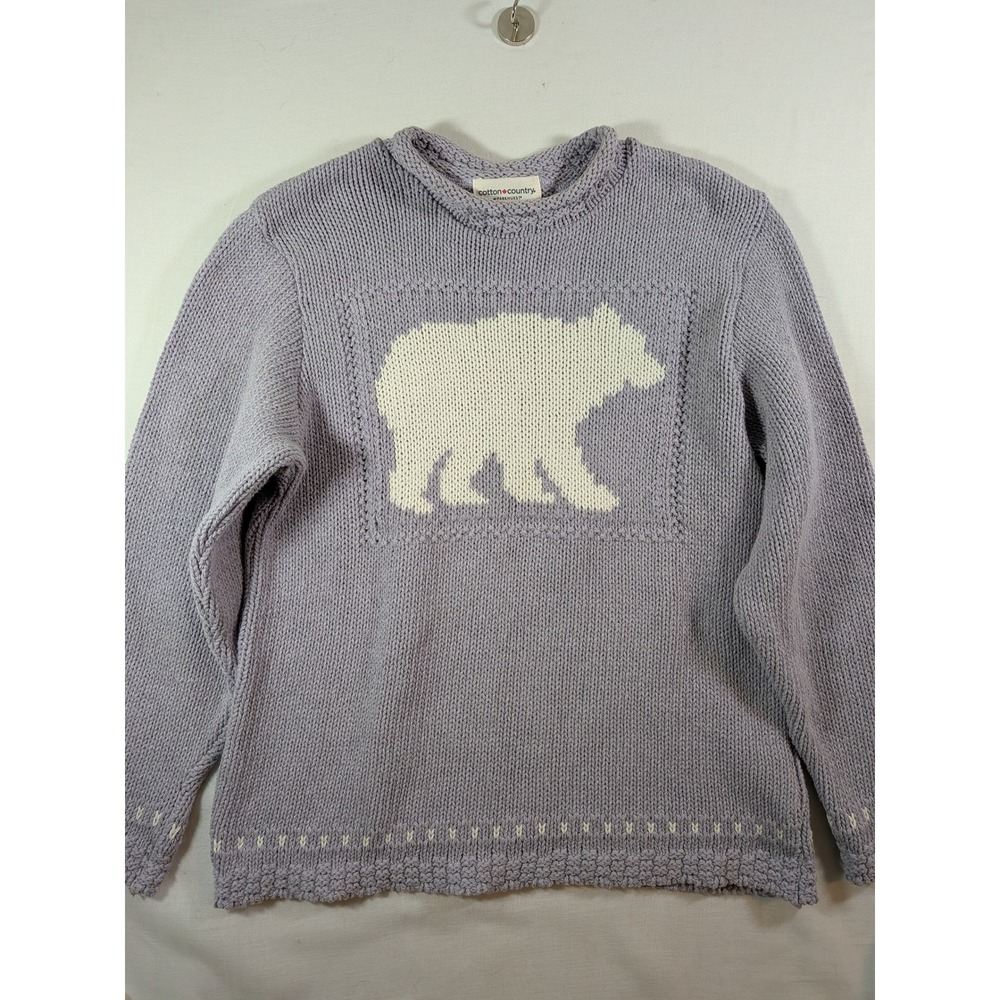 Cotton Country Parkhurst Polar Bear Sweater Lavender Purple Eco Cotton Blend M